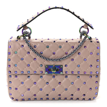 Valentino Garavani Lambskin Oil Slick Medium Rockstud Spike Shoulder Bag Poudre 1 of 9
