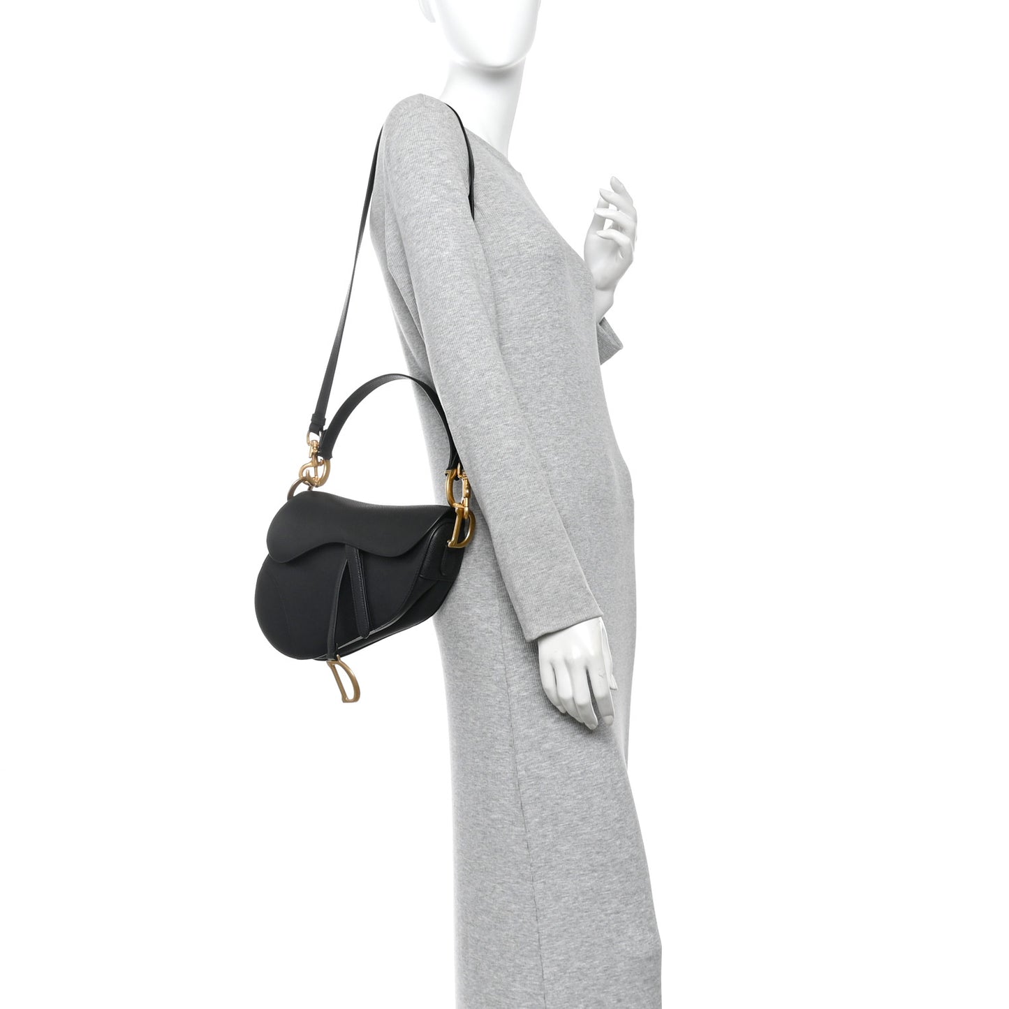 Grained Calfskin Saddle Bag With Strap Black
