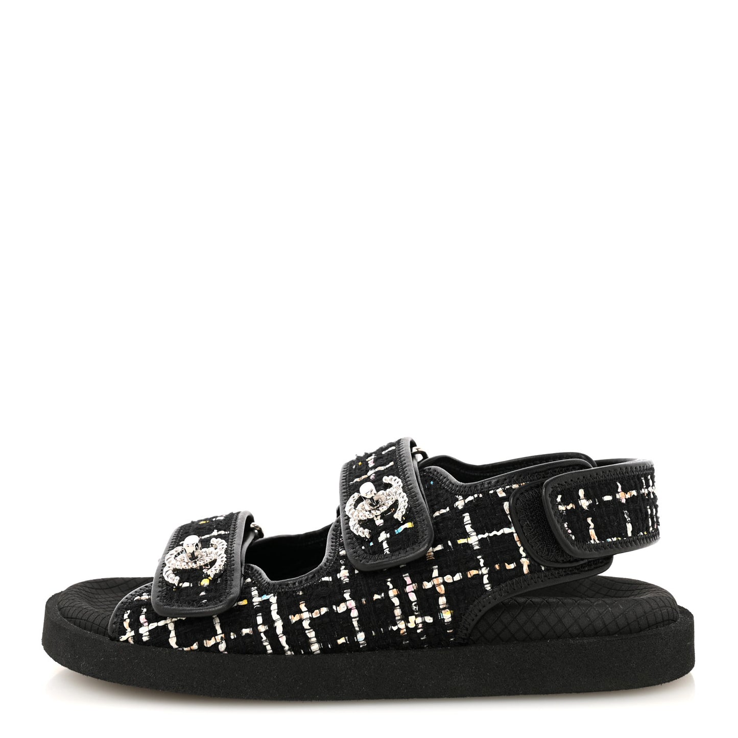 Tweed Lambskin Dad Sandals 36 Black Multicolor