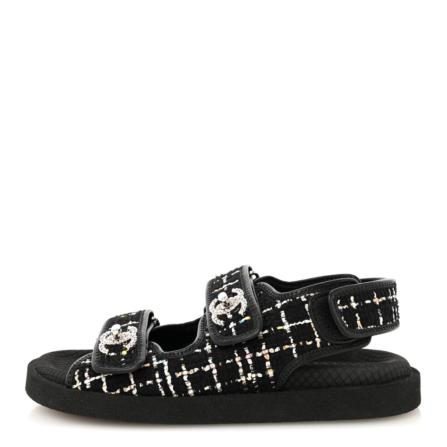 Chanel Tweed Lambskin Dad Sandals 36 Black Multicolor 1 of 9