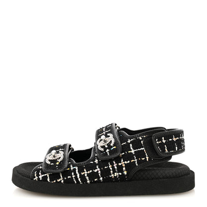 Chanel Tweed Lambskin Dad Sandals 36 Black Multicolor 1 of 9