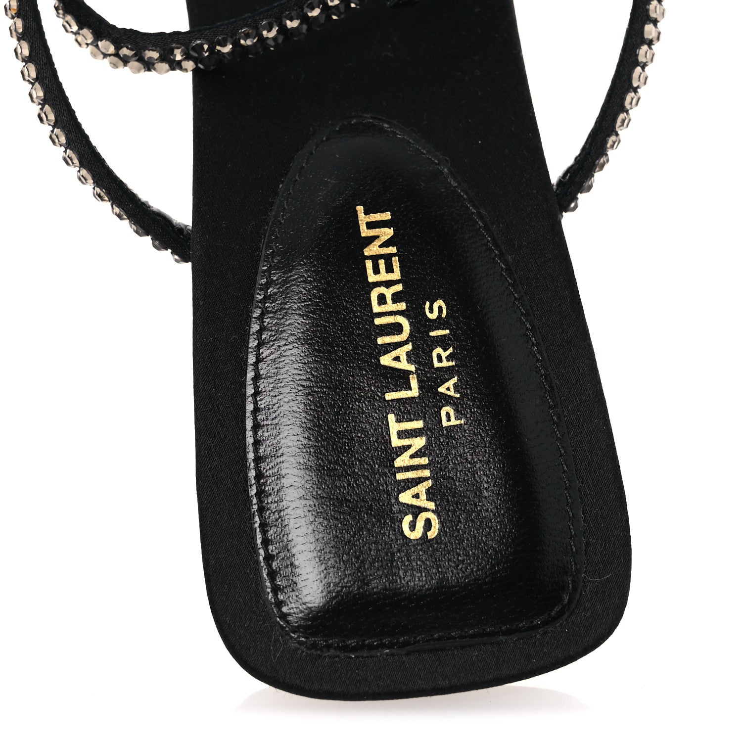 Saint Laurent Crepe Satin Strass Baliqua 55 Ankle Strap Sandals 37 Black Greige 9 of 11