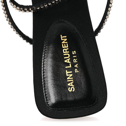 Saint Laurent Crepe Satin Strass Baliqua 55 Ankle Strap Sandals 37 Black Greige 9 of 11