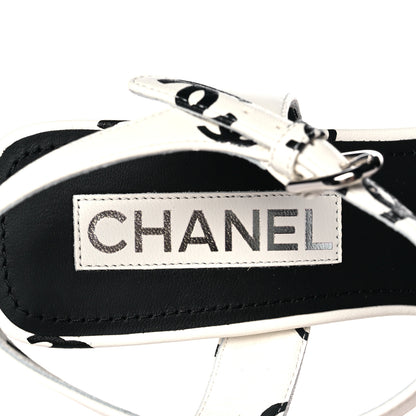 Chanel Printed Lambskin Coco Beach Platform Sandals 39 White Black 7 of 10