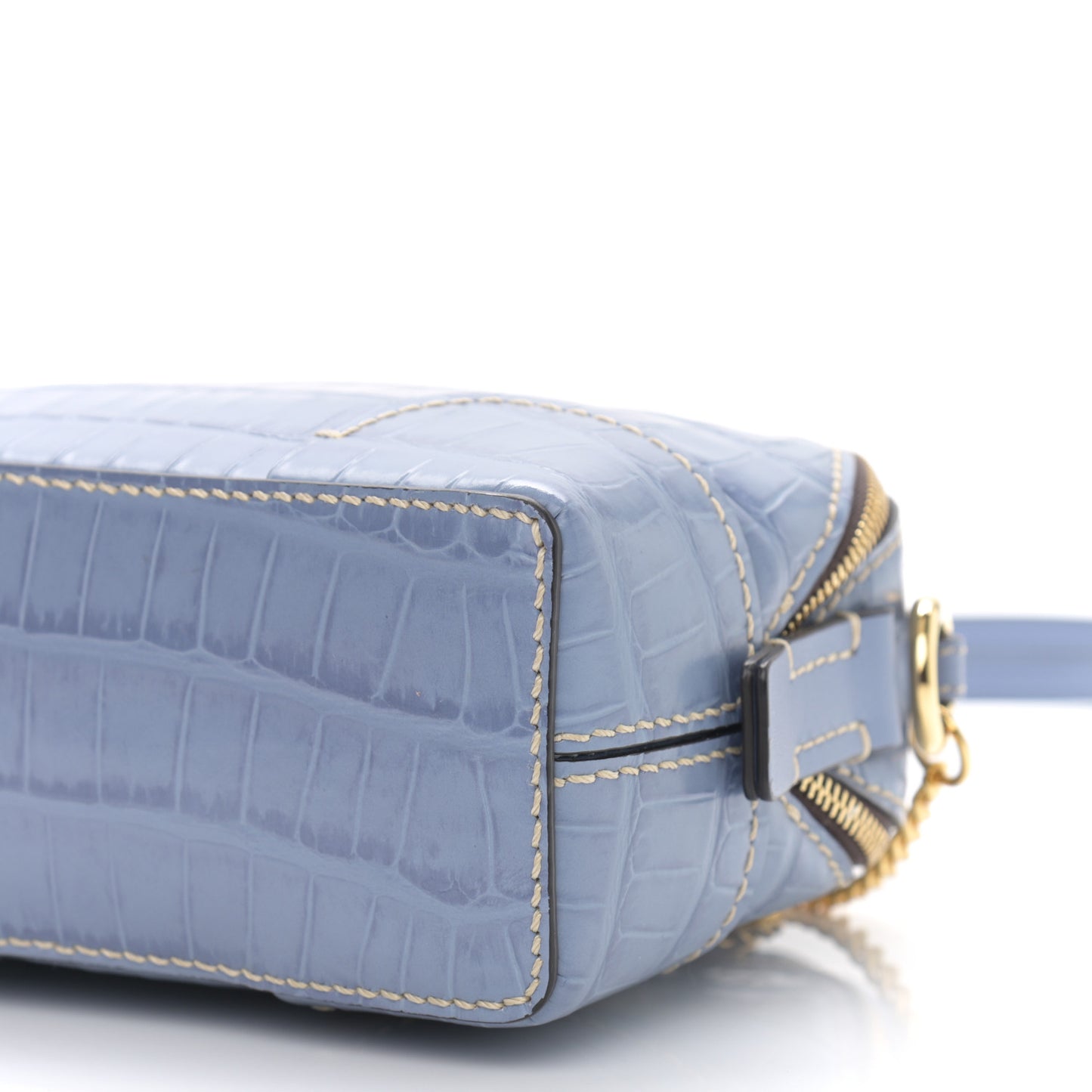 Crocodile Embossed Mini Daria Chain Bag Washed Blue