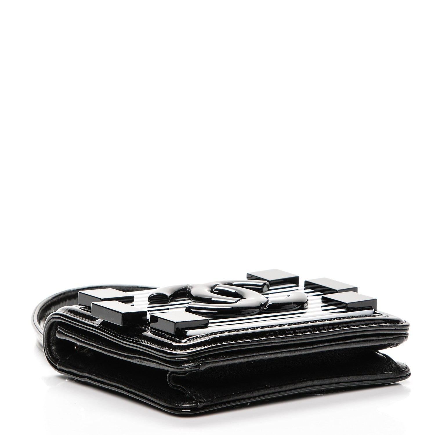 Chanel Plexiglass Patent Mini Striped Boy Brick Flap Black White 4 of 10