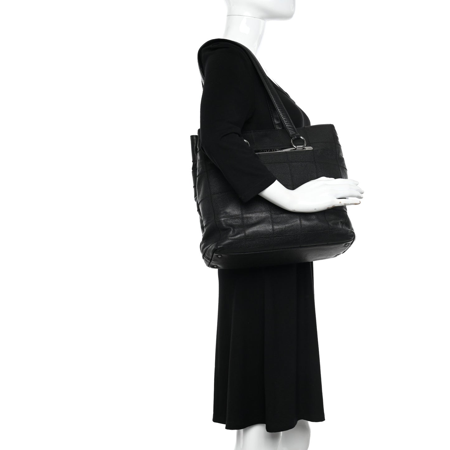 Caviar Square Stitched Large Tote Black