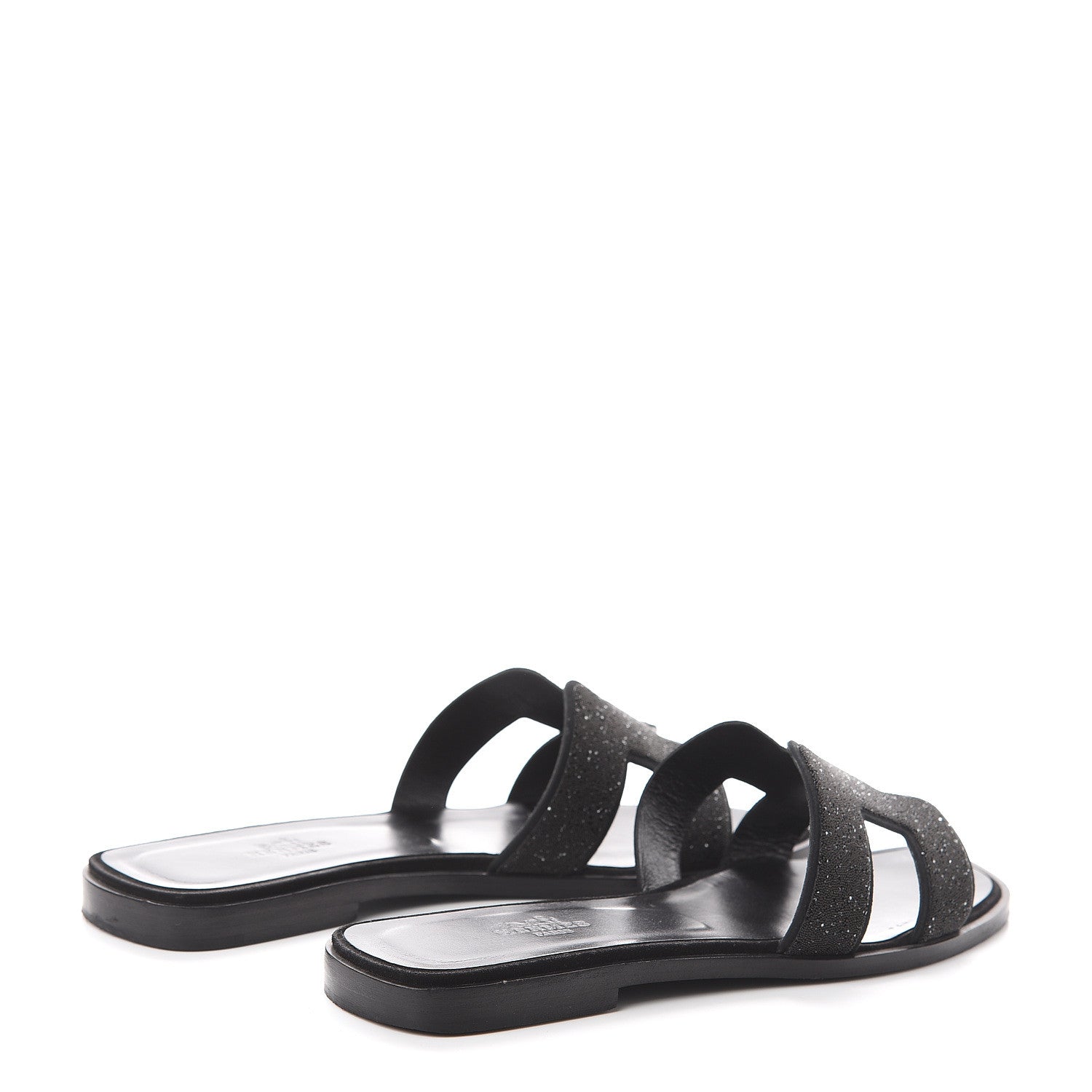 Hermes Suede Goatskin Crystal Powder Oran Sandals 37 Black 4 of 6