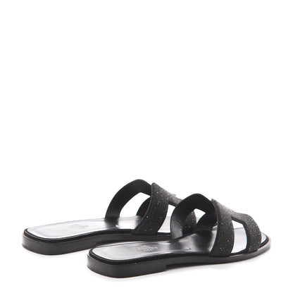 Hermes Suede Goatskin Crystal Powder Oran Sandals 37 Black 4 of 6