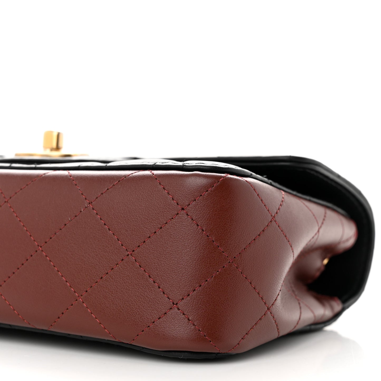 Calfskin Quilted Small Strap Into Flap Bag Black Burgundy