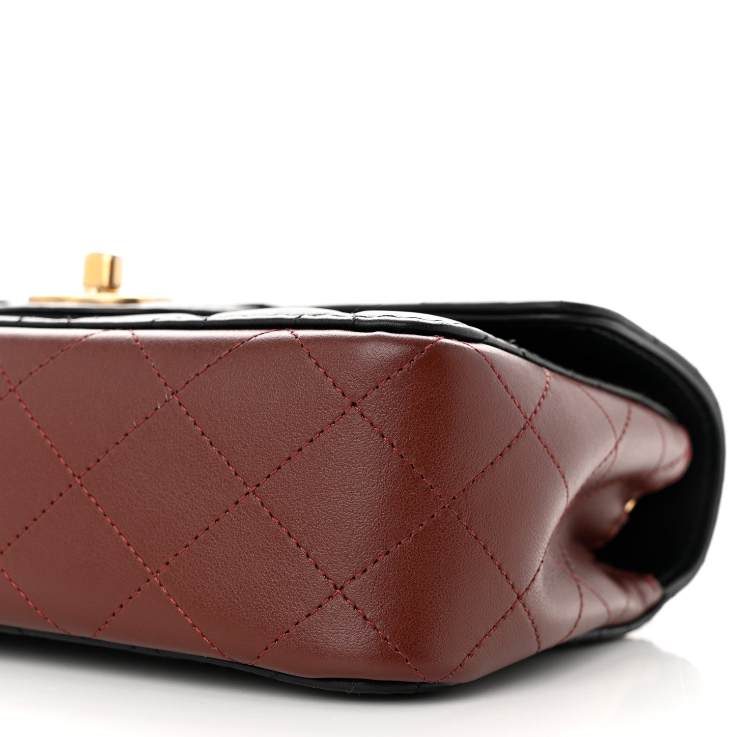 Chanel Calfskin Quilted Small Strap Into Flap Bag Black Burgundy 10 of 11