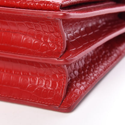 Saint Laurent Calfskin Crocodile Embossed Medium Monogram Sunset Rouge Eros 10 of 10