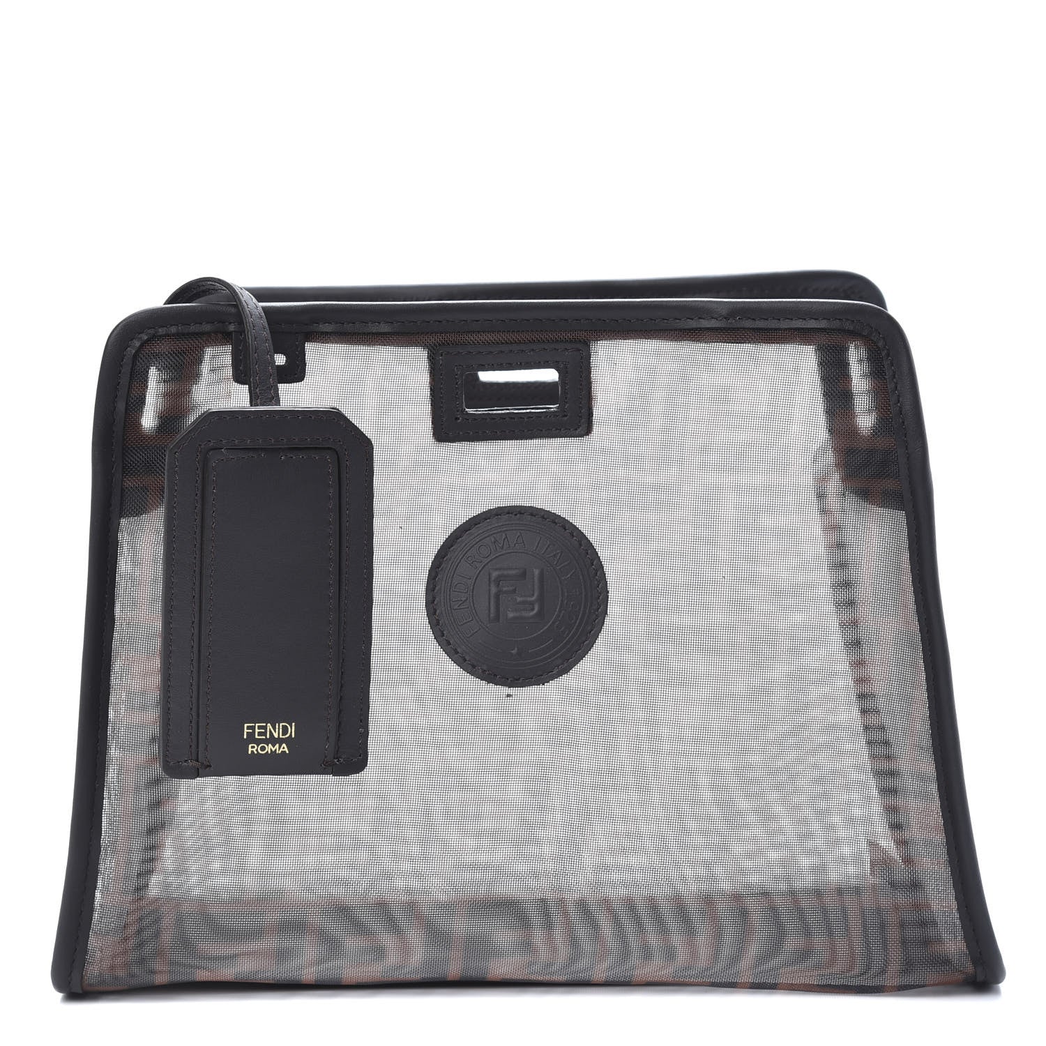 Fendi Mesh Vitello Century FF 1974 Mini Peekaboo Defender Cover Marrone Black Ebano 1 of 9