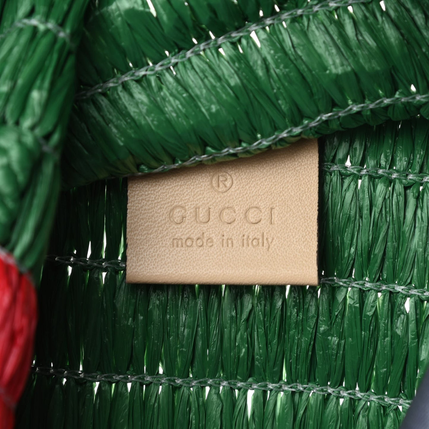 Raffia Linen Web Cestino Tote Bag Red Green