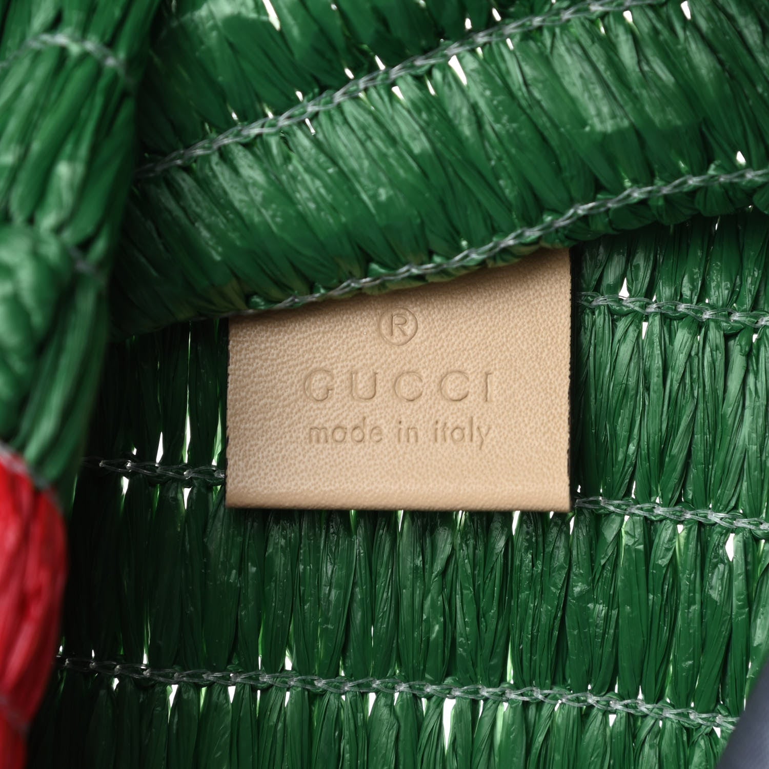 Gucci Raffia Linen Web Cestino Tote Bag Red Green 7 of 11