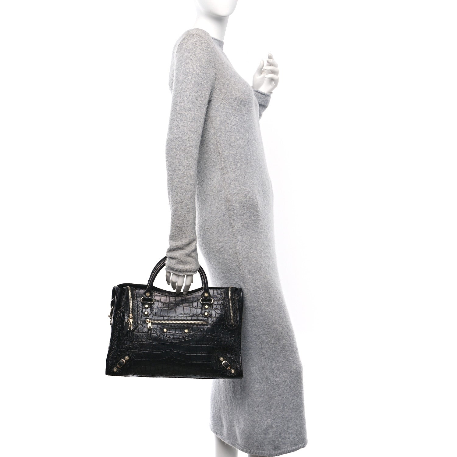 Balenciaga Calfskin Crocodile Embossed Giant 12 Gold Hardware City Black 2 of 11