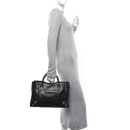 Balenciaga Calfskin Crocodile Embossed Giant 12 Gold Hardware City Black 2 of 11