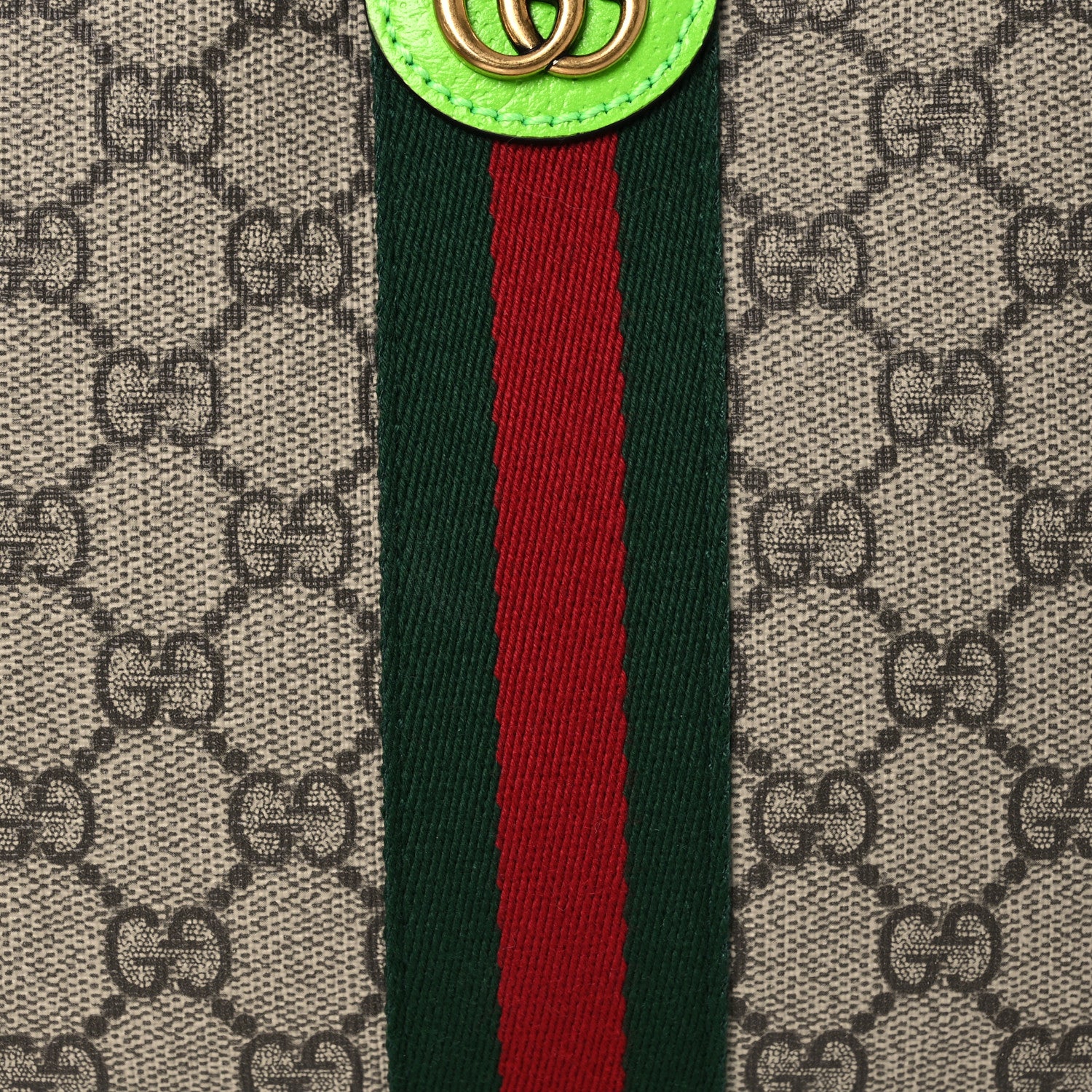Gucci GG Supreme Monogram Textured Dollar Calfskin Web Ophidia Wristlet Shoulder Bag Beige Ebony Green 9 of 13