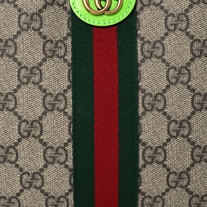 Gucci GG Supreme Monogram Textured Dollar Calfskin Web Ophidia Wristlet Shoulder Bag Beige Ebony Green 9 of 13