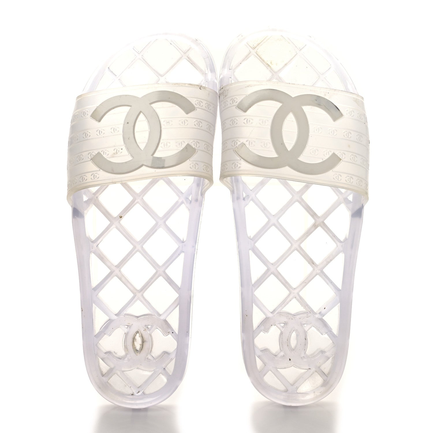 Chanel PVC Transparent CC Flat Slide Sandals 9 White 1744190