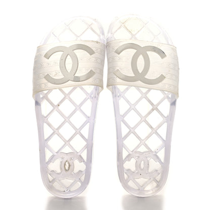 Chanel PVC Transparent CC Flat Slide Sandals 9 White 2 of 9