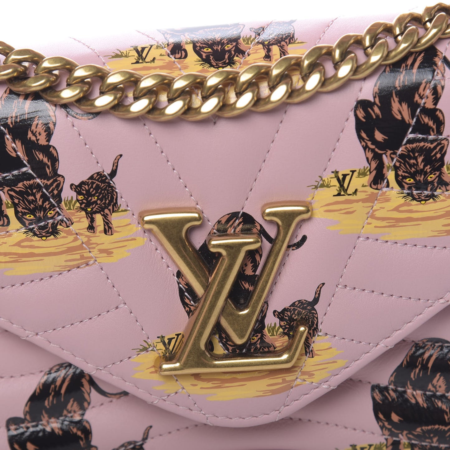 Calfskin Leopard Print New Wave Chain PM Light Pink