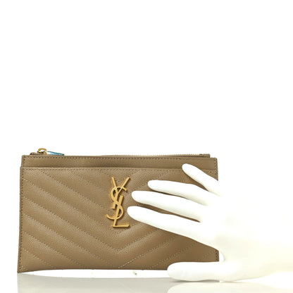 Saint Laurent Grain De Poudre Chevron Monogram Bill Pouch Dune 2 of 8