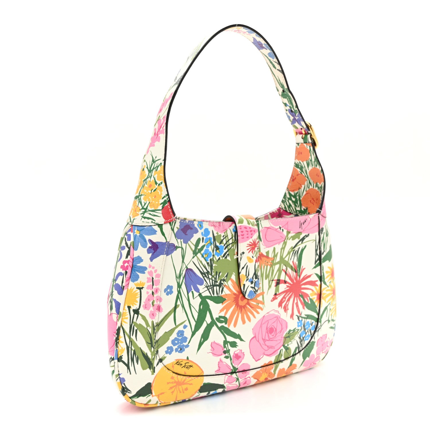 Gucci X KEN SCOTT New Shangai Calfskin Jardin D'Avril Floral Print Small Jackie 1961 Hobo Ivory Pink 3 of 12