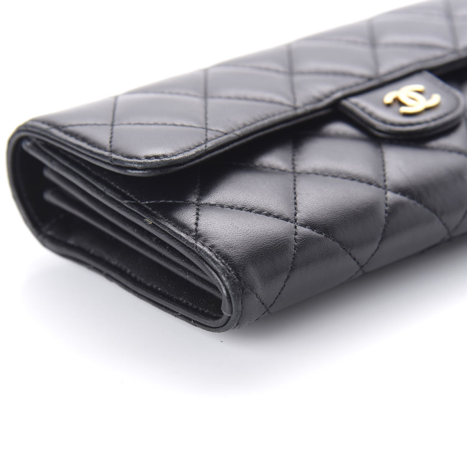 Chanel Lambskin Quilted Large Gusset Flap Wallet Black 6 of 12