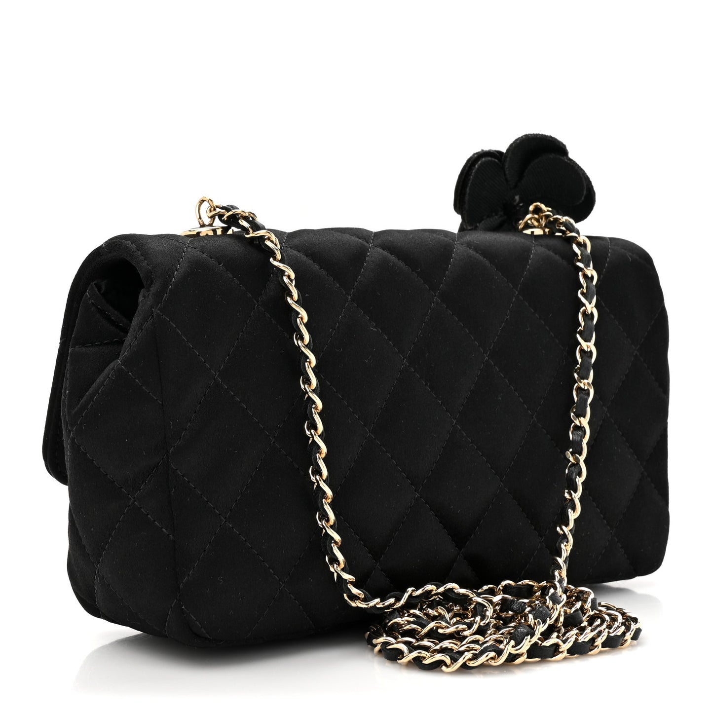 Satin Quilted Mini Rectangular Flap Black