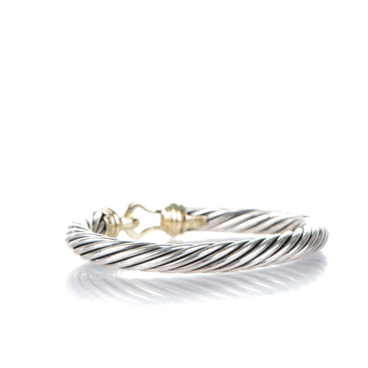 David Yurman Sterling Silver 14K Yellow Gold 7mm Cable Classic Buckle Bracelet 3 of 4