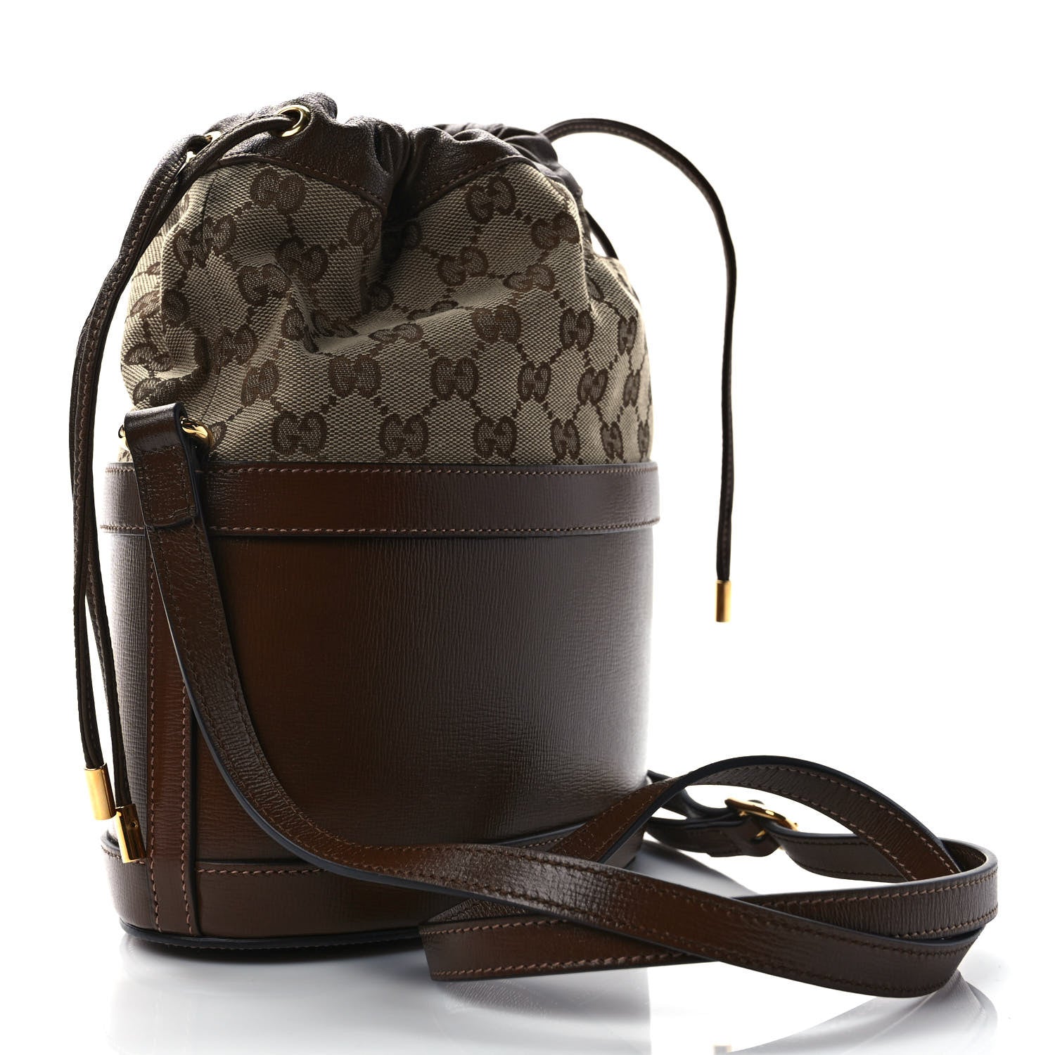 Gucci Monogram Textured Calfskin Horsebit 1955 Drawstring Bucket Bag Beige Brown Sugar 3 of 9