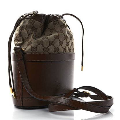 Gucci Monogram Textured Calfskin Horsebit 1955 Drawstring Bucket Bag Beige Brown Sugar 3 of 9