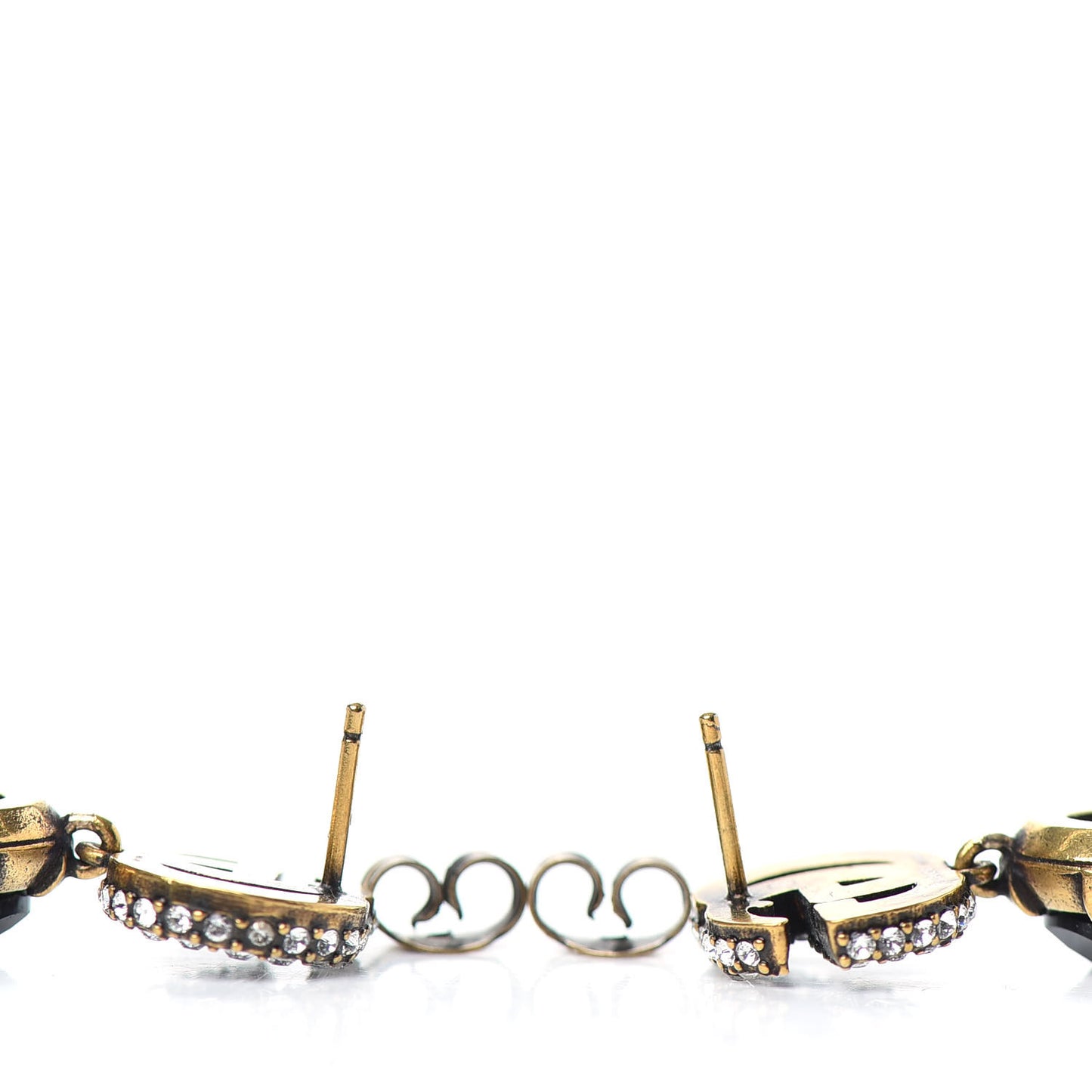 Crystal Double G Earrings Black Aged Gold