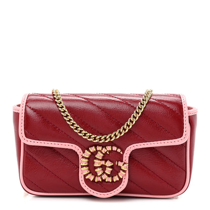 Gucci Azalea Calfskin Enamel Matelasse Diagonal Super Mini Torchon GG Marmont Shoulder Bag New Cherry Red Wild Rose 1 of 12