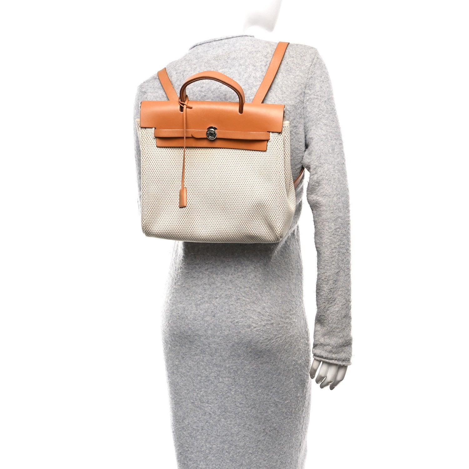 Hermes Toile Vache Calfskin Herbag 30 PM Backpack Natural 2 of 11