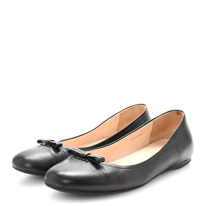 Prada Nappa Logo Bow Ballerina Flats 37.5 Black 4 of 11