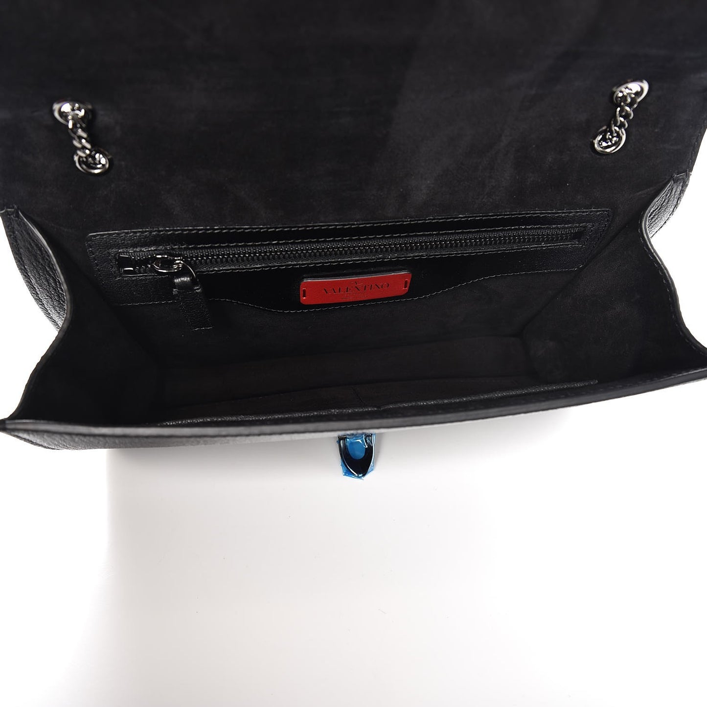 Patent Pebbled Calfskin Medium Rockstud Demilune Shoulder Bag Black