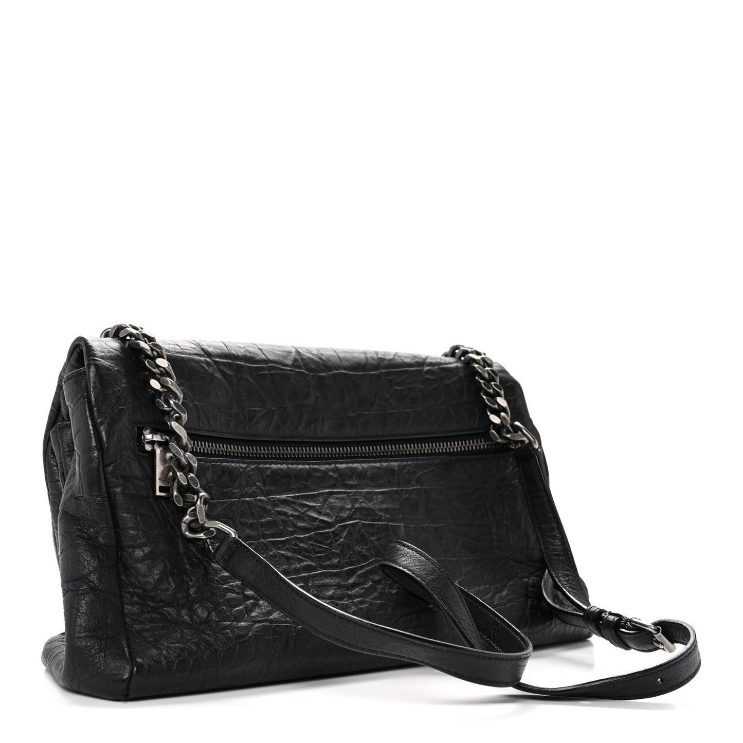 Calfskin Crocodile Embossed Medium West Hollywood Monogram Fold-Over Black