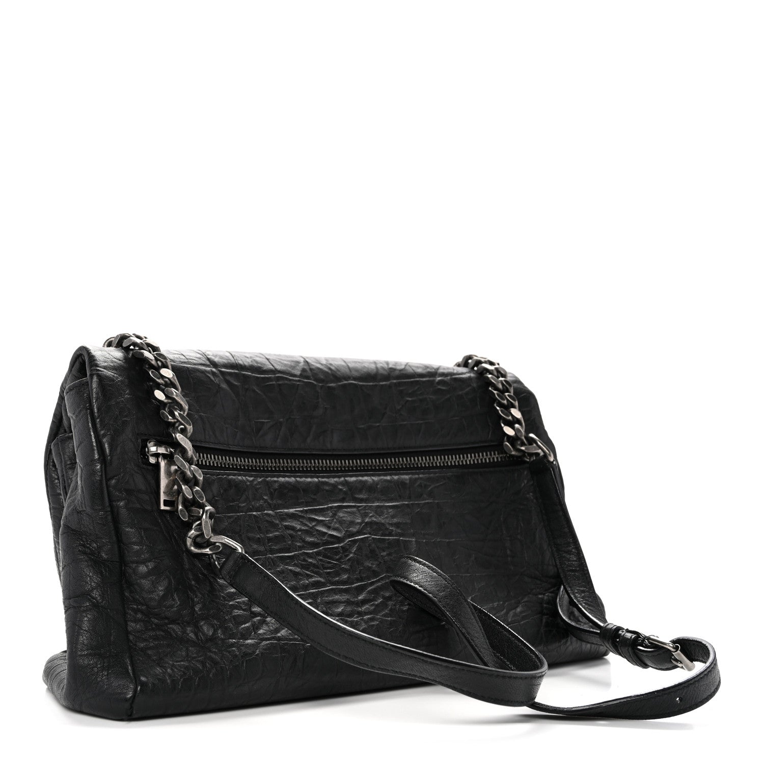 Saint Laurent Calfskin Crocodile Embossed Medium West Hollywood Monogram Fold-Over Black 3 of 13