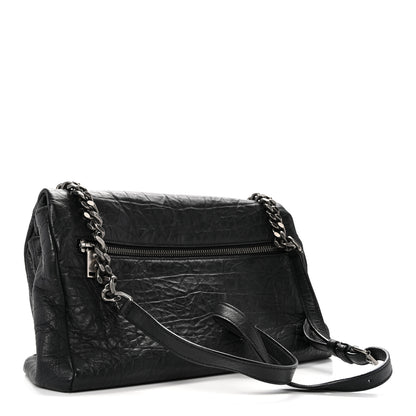 Saint Laurent Calfskin Crocodile Embossed Medium West Hollywood Monogram Fold-Over Black 3 of 13