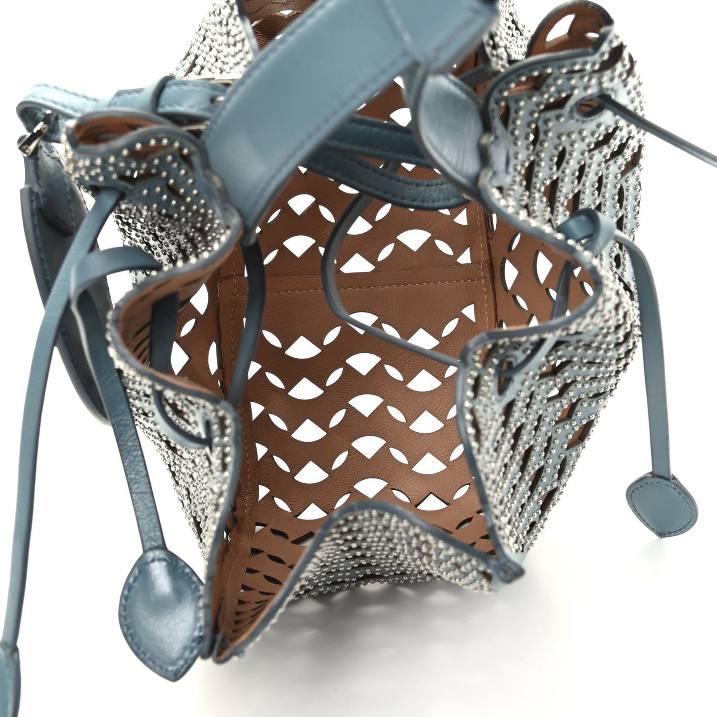 Calfskin Lux Laser Cut Studded Rose-Marie 19 Bag Blue
