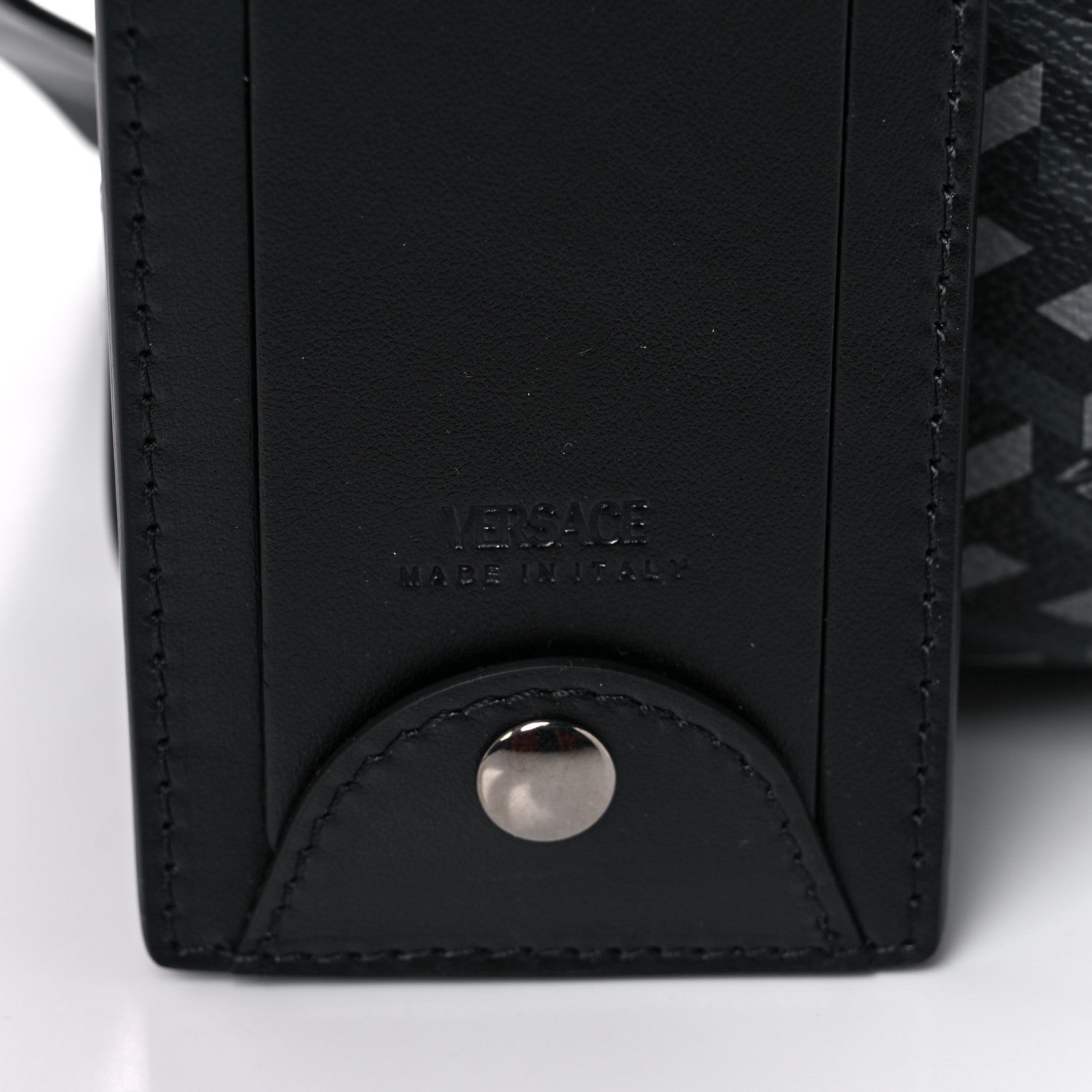 Versace Coated Canvas Calfskin La Greca Signature Travel Bag Black Grey 14 of 14