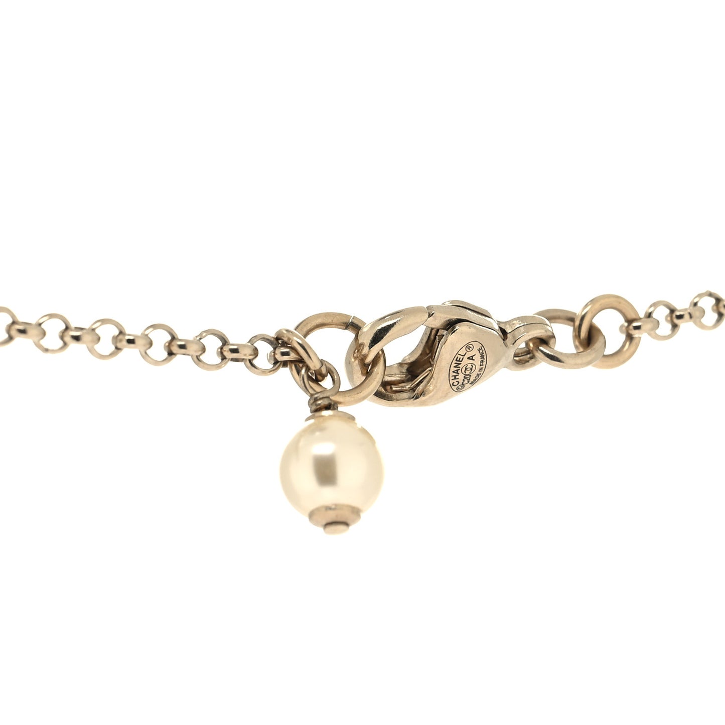 Pearl Crystal CC Round Pendant Long Necklace Gold Pearly White Black