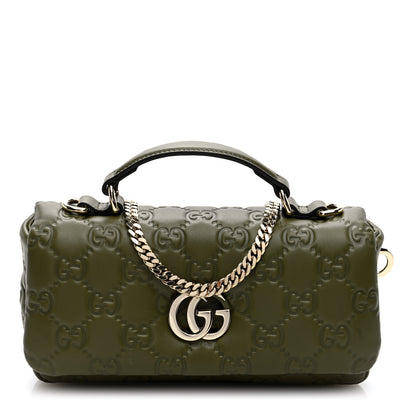 Gucci Lambskin Embossed Mini GG Milano Top Handle Shoulder Bag Green 1 of 9