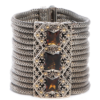 John Hardy Sterling Silver 18k Gold Cognac Quartz Batu Sari Wide Bracelet 1 of 6