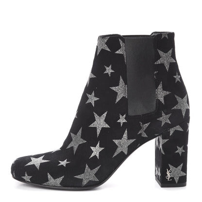 Saint Laurent Suede Glitter Stars Babies 90 Ankle Boots 36.5 Black Argent 1 of 7