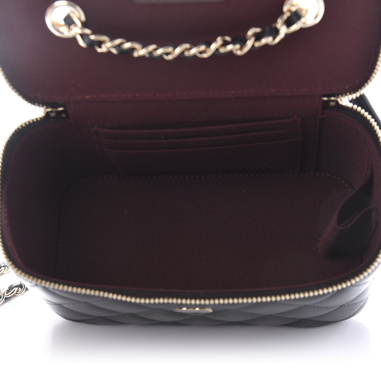 Lambskin Quilted Small Vanity Case With Chain Black