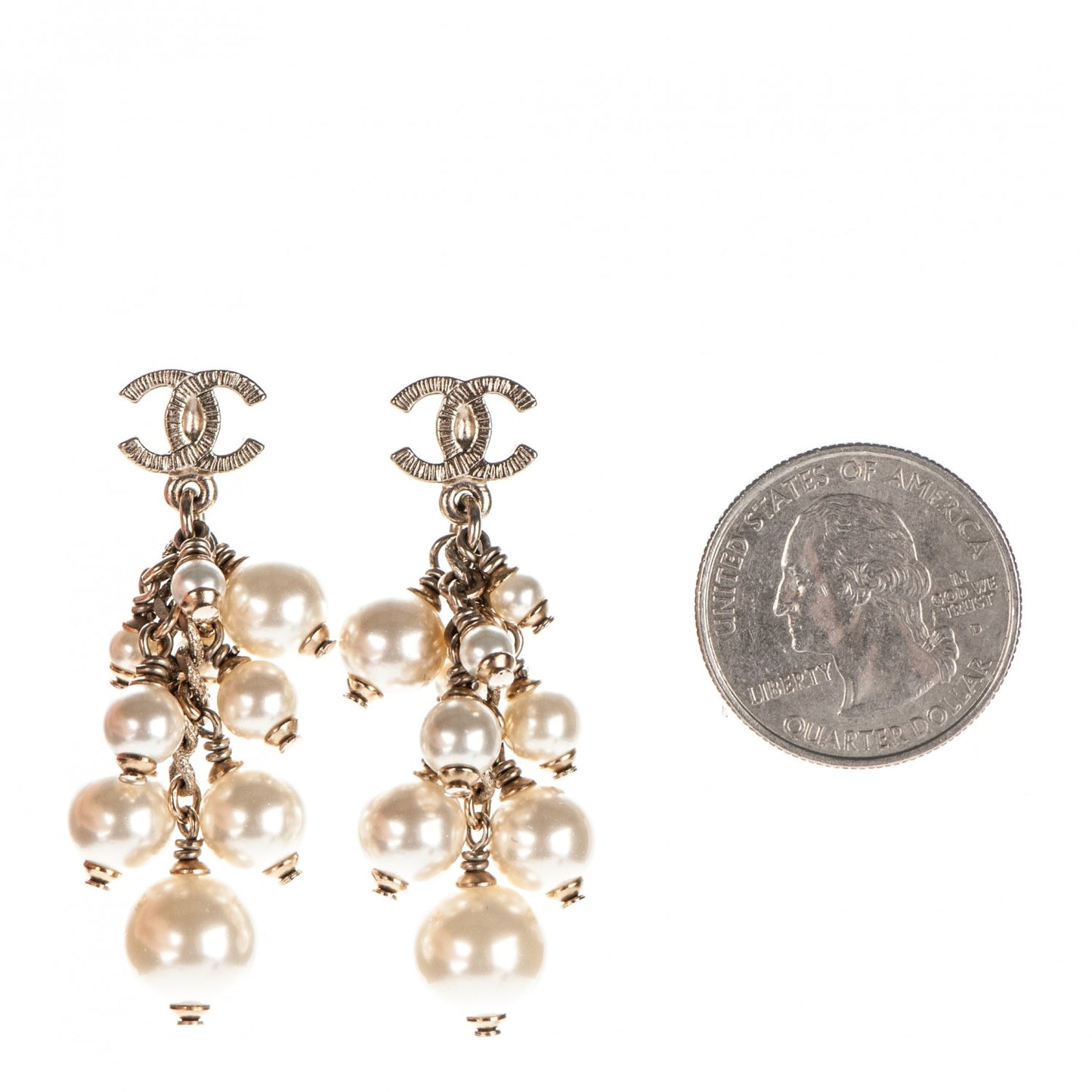 Pearl CC Drop Earrings Gold