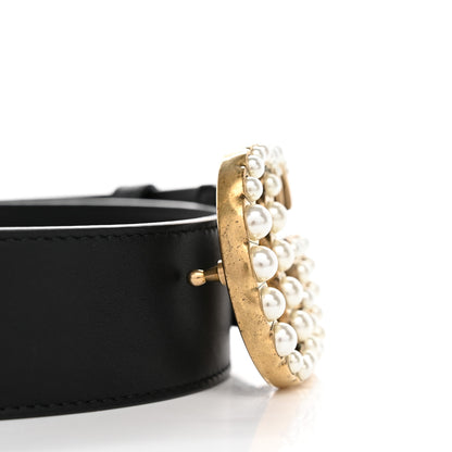 Gucci Moon Calfskin Pearl Double G 40mm Belt 70 28 Black Cream 10 of 11